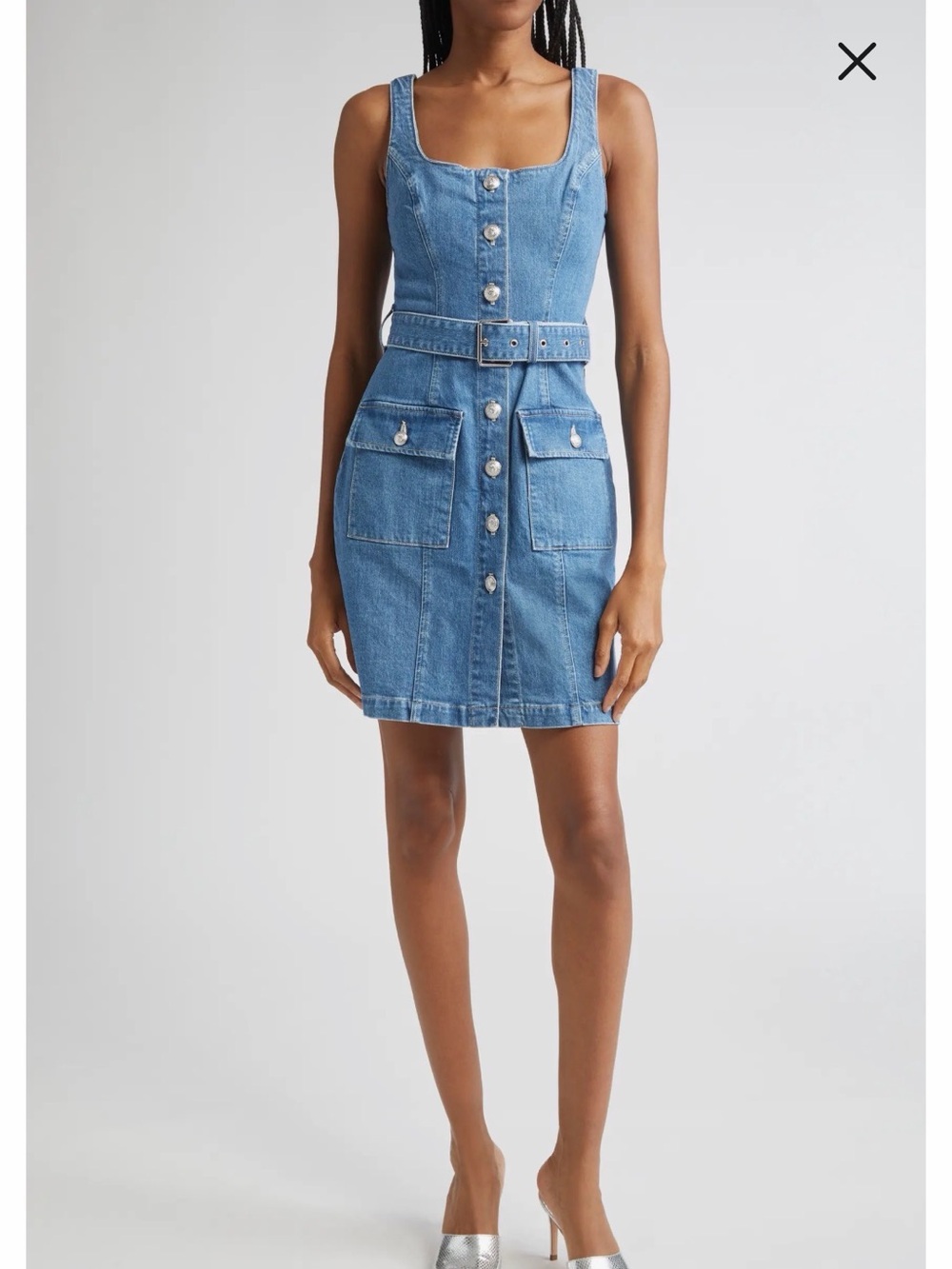 L'AGENCE Blue Denim Button-Front Midi Dress with Belt